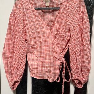 Michael Kors- Plaid Wrap Top - Red Size M